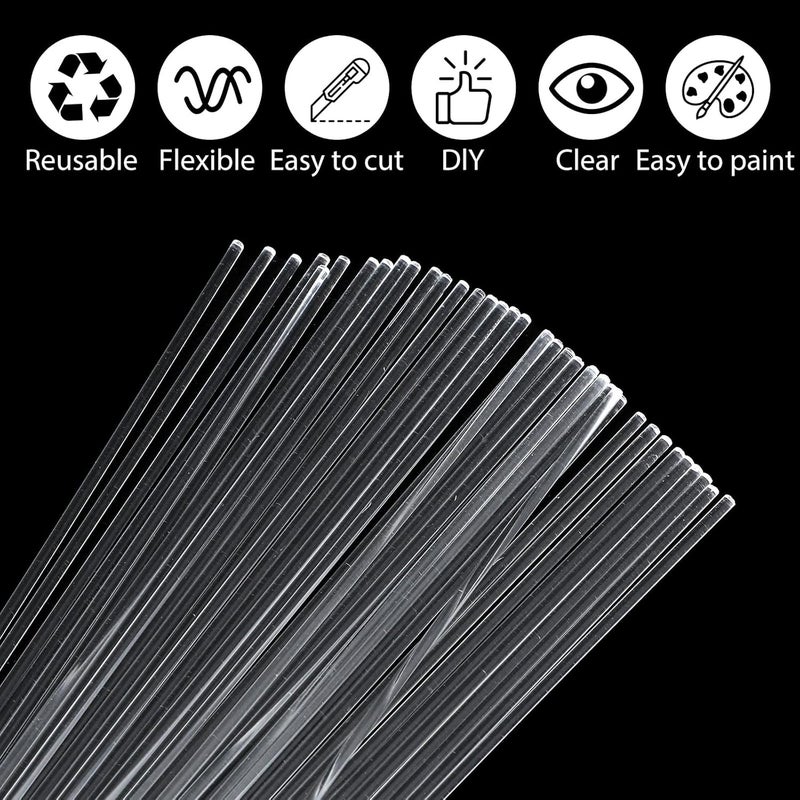 Exclaith 200 Pcs 8 Inch Clear Acrylic Rod 2 mm Clear-Acrylic Dowel Rods Cake Topper Sticks Clearly Round Plastic Rods Cake Dowels for Plant Stakes Curtain Pulls Retaining Rods Shower-Rod - Image 2